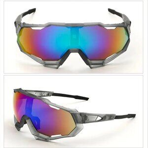 Men Sunglasses Blue Mirror Single One Piece Lens Oversize‎ Wrap Around Gafas New